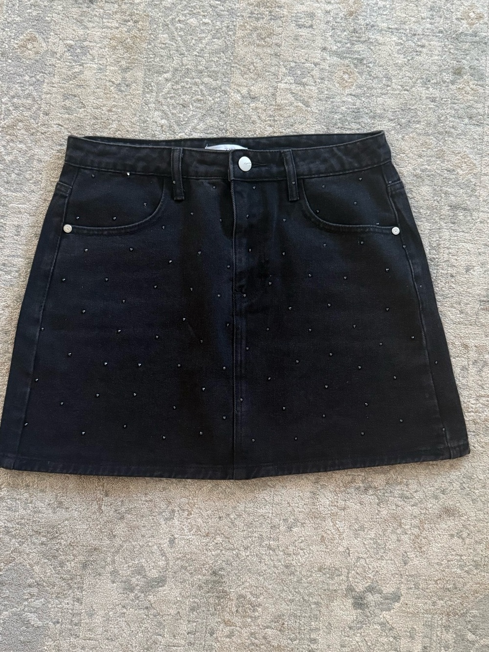 Shasa Denim Black Rhinestone Studded Denim Mini Skirt Size M